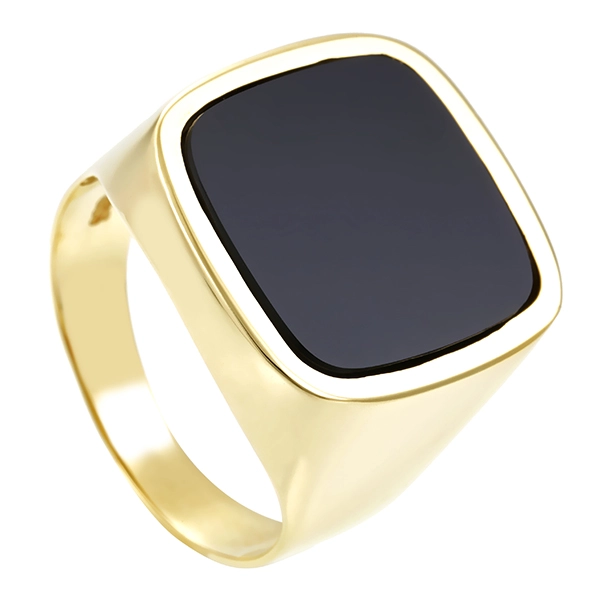 Herrenring, 14K, Gelbgold, Onyx