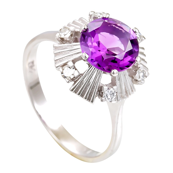 Ring, 18K, Weißgold, Amethyst, Diamanten