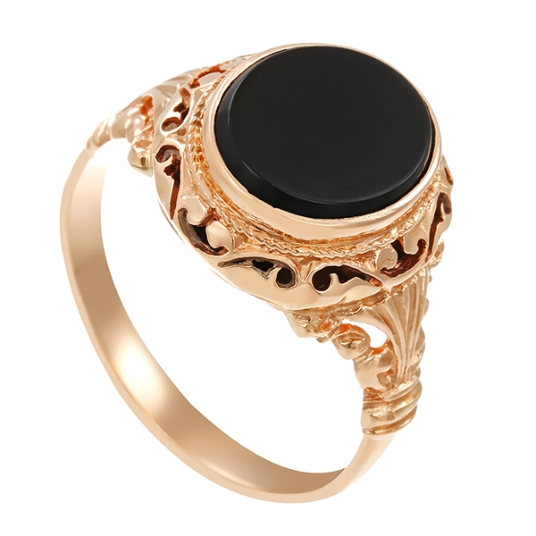 Herrenring, 14K, Rotgold, Onyx