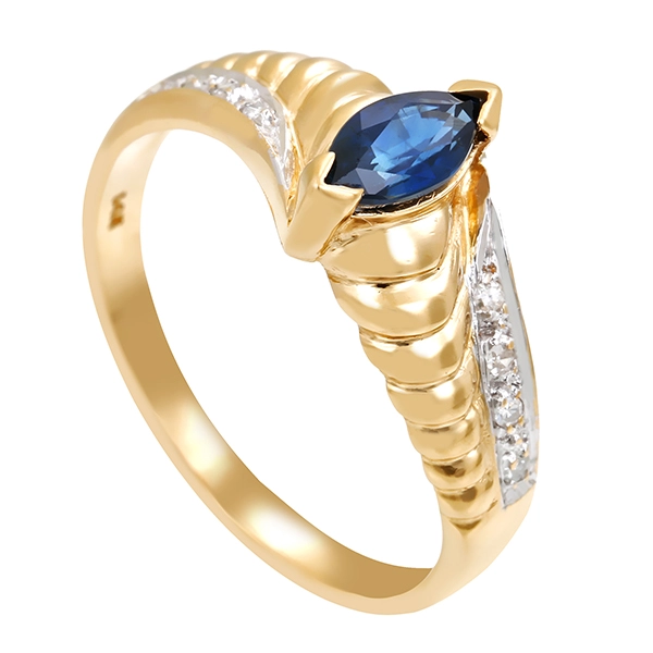 Ring, 14K, Gelb-/Weißgold, Saphir, Diamanten