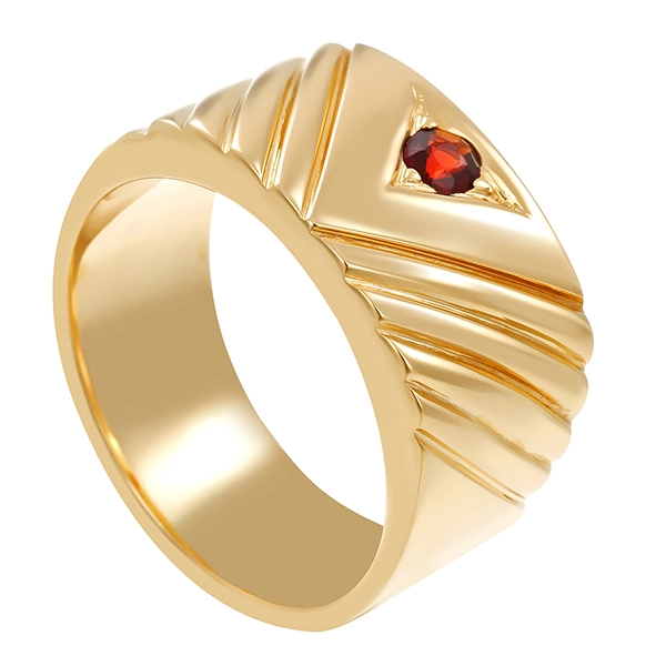 Herrenring, 14K, Gelbgold, Granat