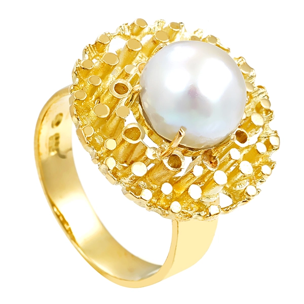 Ring, 14K, Gelbgold, Perle