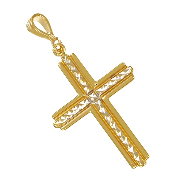 Anhänger, 14K, Gelb-/Weißgold, Kreuz