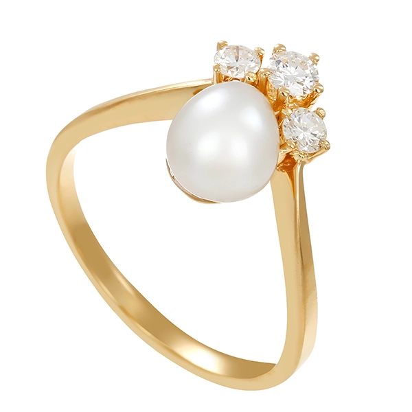 Ring, 14K, Gelbgold, Perle, Brillanten