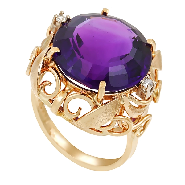 Ring, 14K, Gelbgold, Amethyst, Diamanten