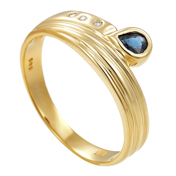 Ring, 14K, Gelbgold, Saphir, Brillanten