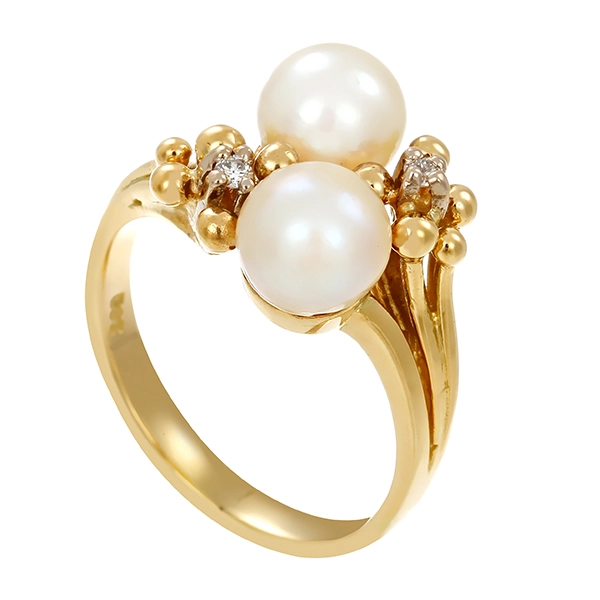 Ring, 14K, Gelbgold, Perle, Brillant