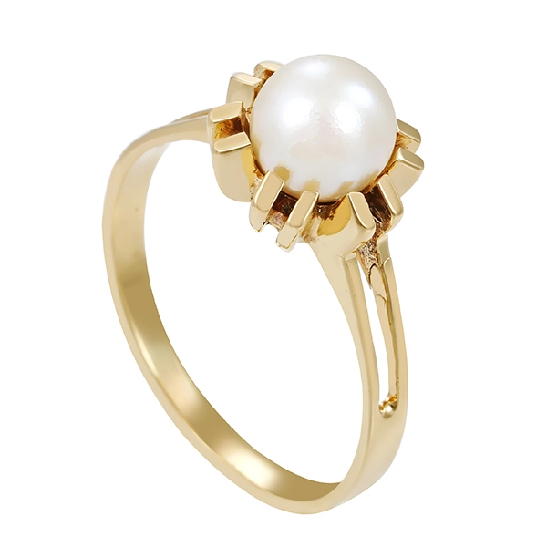 Ring, 14K, Gelbgold, Perle