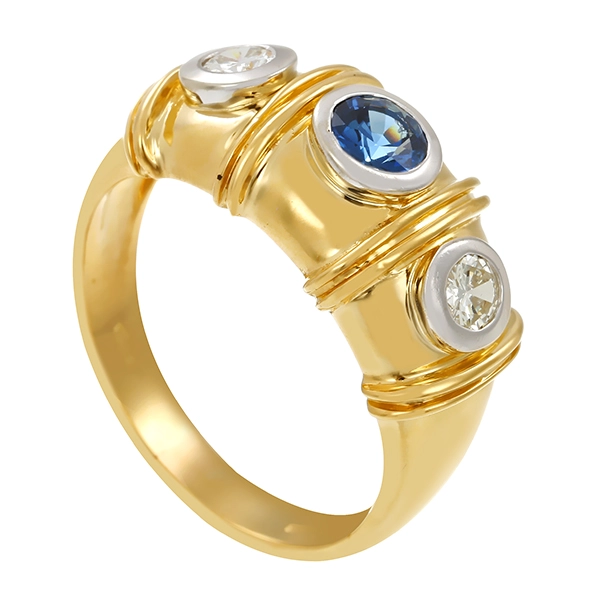 Ring, 18K, Gelb-/Weißgold, Saphir, Brillanten