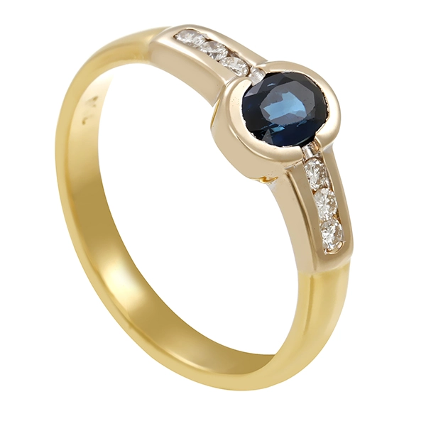 Ring, 18K, Gelbgold, Saphir, Brillanten