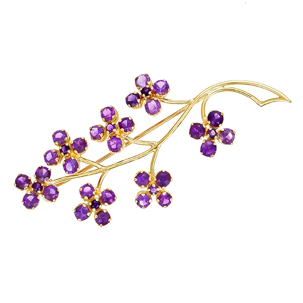 Brosche, 18K, Gelbgold, Amethyst