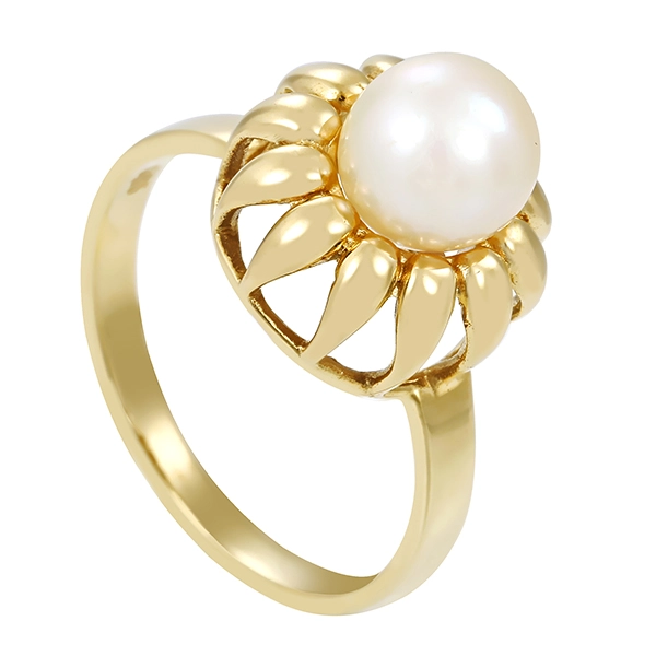 Ring, 14K, Gelbgold, Perle