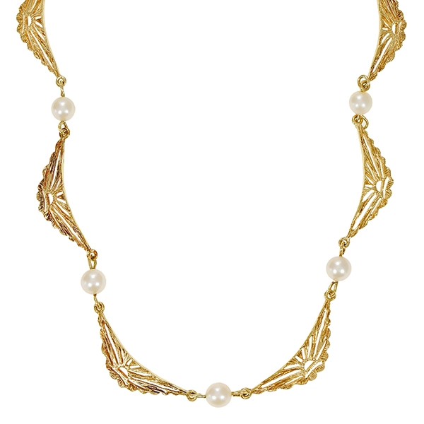 Collier, 14K, Gelbgold, Perlen