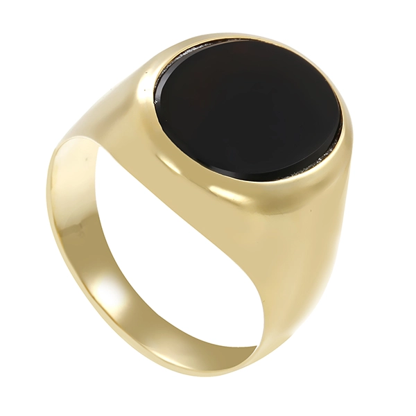 Herrenring, 14K, Gelbgold, Onyx