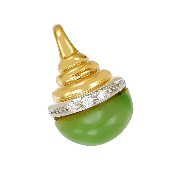 Anhänger, 14K, Gelb-/Weißgold, Jade, Brillanten