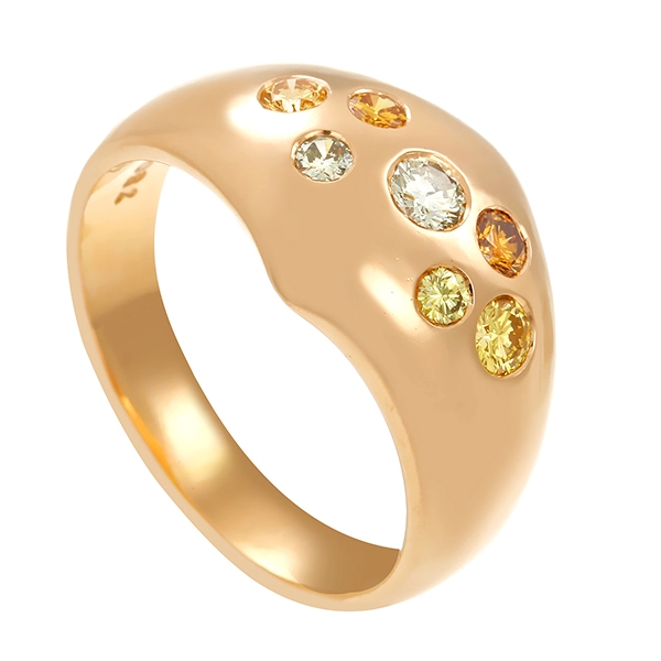 Diamantring, 18K, Gelbgold, Brillanten fancy