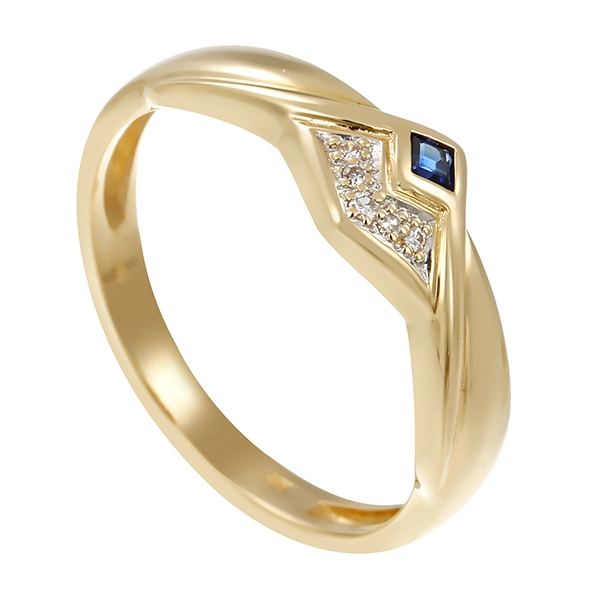 Ring, 14K, Gelb-/Weißgold, Saphir, Diamanten