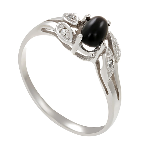 Ring, 14K, Weißgold, Onyx, Diamanten