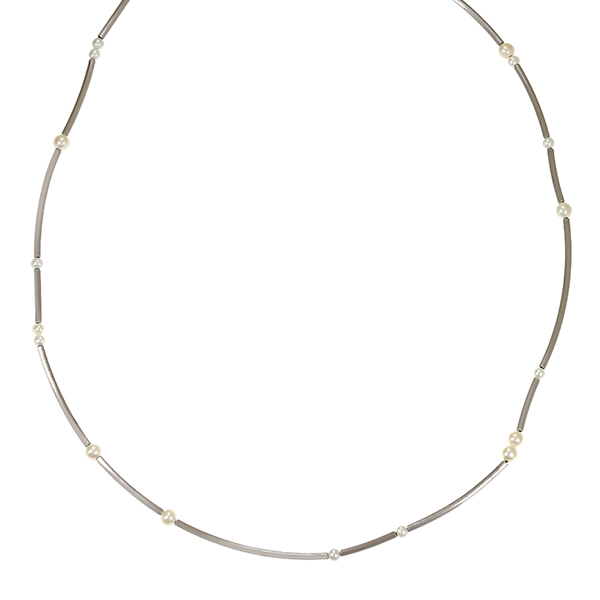 Collier, 18K, Weißgold, Perlen