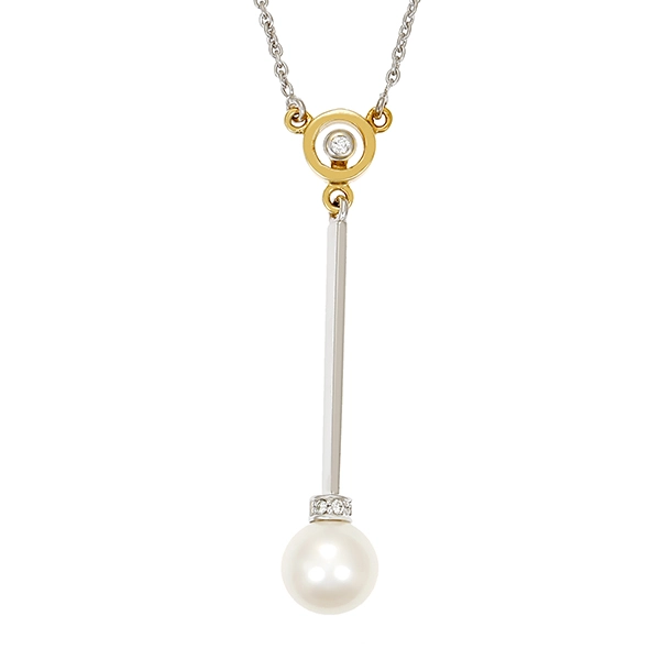 Collier, 14K, Gelb-/Weißgold, Zuchtperle, Brillanten 