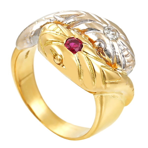 Ring, 18K, Gelb-/Weißgold, Diamant, Rubin