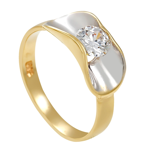 Ring, 14K, Gelb-/Weißgold, Zirkonia