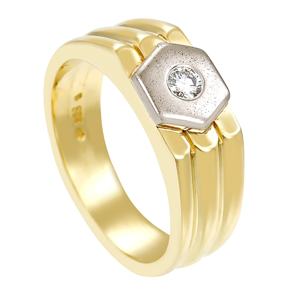 Herrenring, 14K, Gelb-/Weißgold, Brillant 0,12 ct