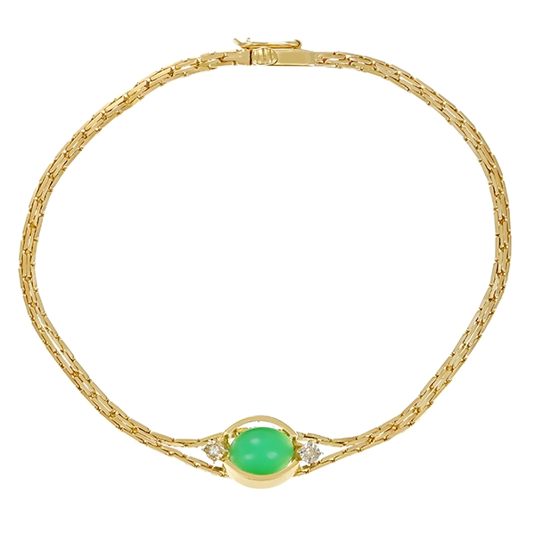 Armband, 14K, Gelbgold, Chrysopras, Diamanten