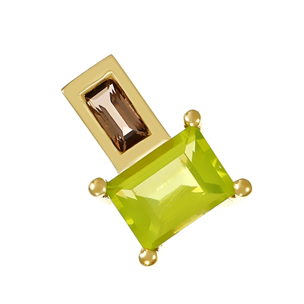 Anhänger, 14K, Gelbgold, Peridot, Rauchquarz