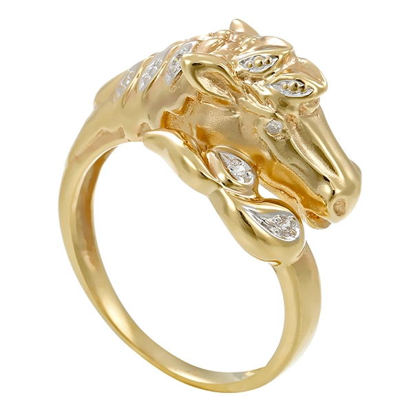 Ring, 14K, Gelb-/Weißgold, Diamant, Pferdekopf