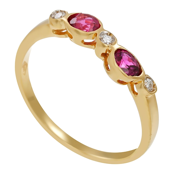 Ring, 14K, Gelbgold, Rubine, Brillanten 