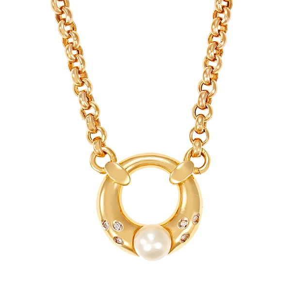 Collier, 14K, Gelb-/Weißgold, Brillant, Perle