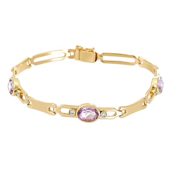 Armband, 18K, Gelbgold, Amethyst, Brillant