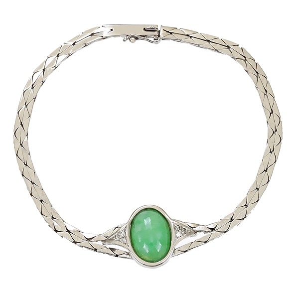 Armband, 14K, Weißgold, Jade, Diamanten