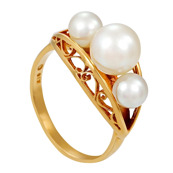 Ring, 18K, Gelbgold, Perlen