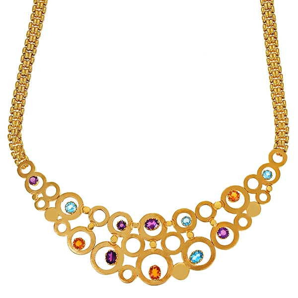 Collier, 18K, Gelbgold, Topase, Citrine, Amethyste