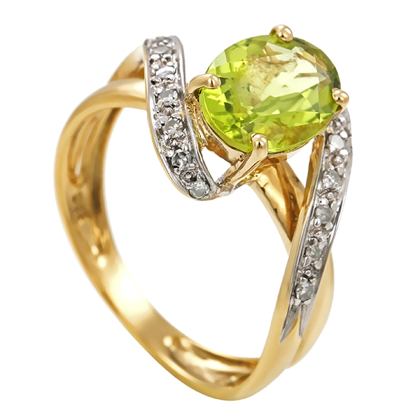 Ring, 14K, Gelb-/Weißgold, Peridot, Diamanten