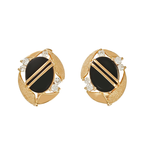 Ohrhänger, 14K, Gelbgold, Onyx, Zirkonia