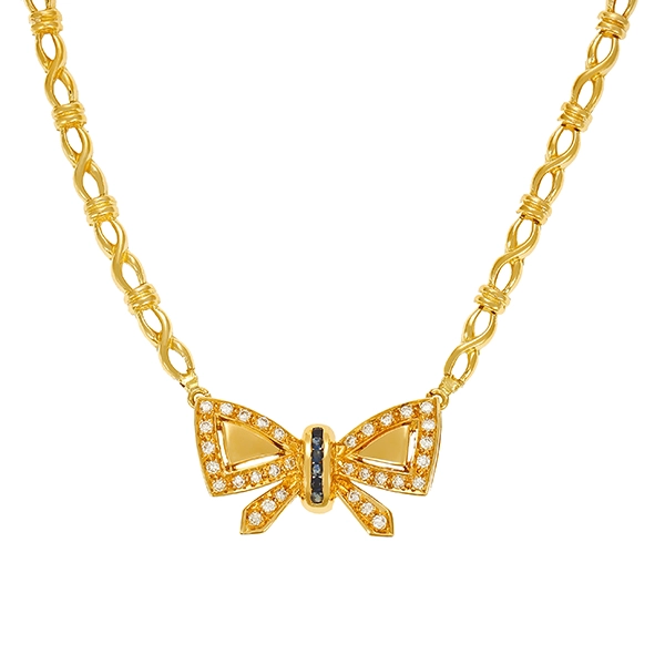 Collier, 18K, Gelbgold, Saphire, Brillanten 0,64 ct