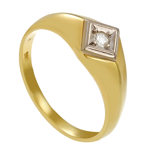 Herrenring, 14K, Gelb-/Weißgold, Brillant 0,10 ct