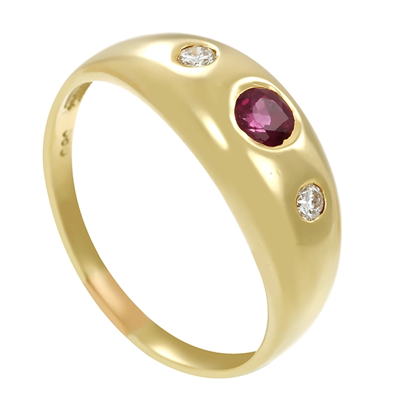 Ring, 14K, Gelbgold, Rubine, Brillanten