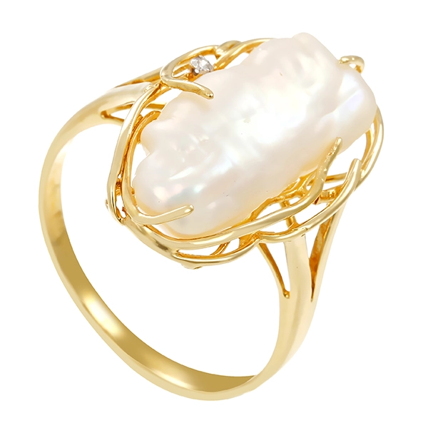 Ring, 14K, Gelbgold, Keshi-Perle, Diamant 