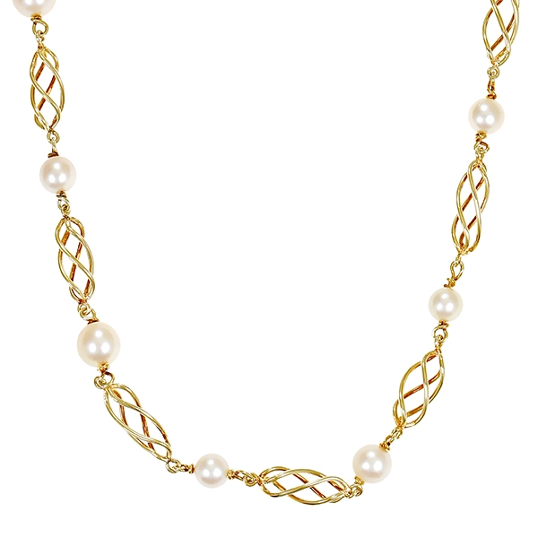 Collier, 14K, Gelbgold, Perlen