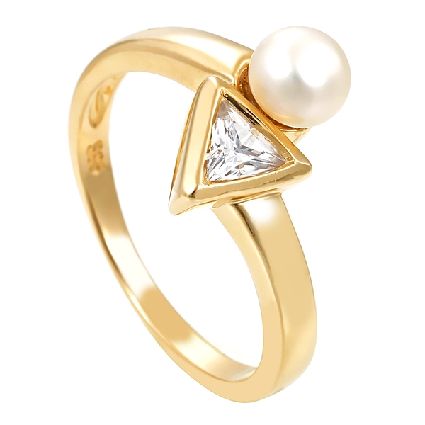 Ring, 14K, Gelbgold, Perle, Zirkonia