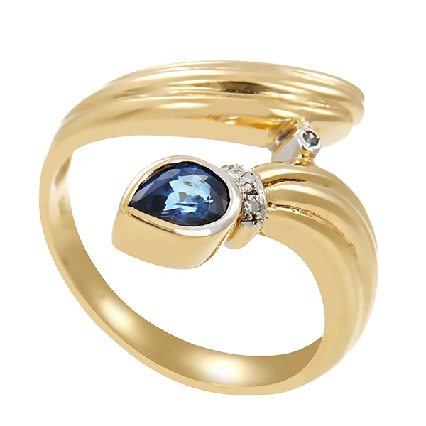 Ring, 14K, Gelbgold, Saphir, Diamanten