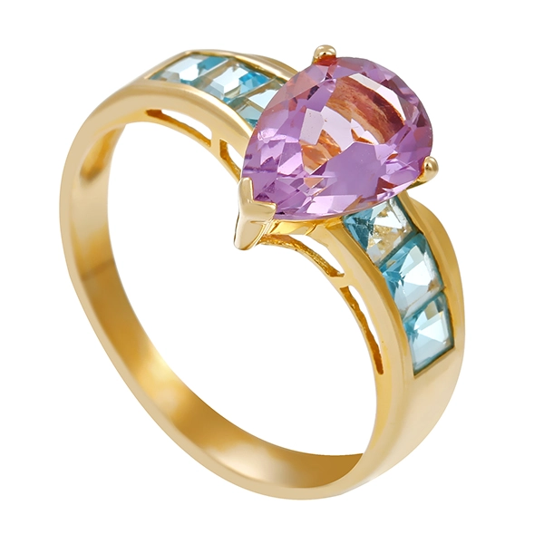 Ring, 9K, Gelbgold, Amethyst, Topase