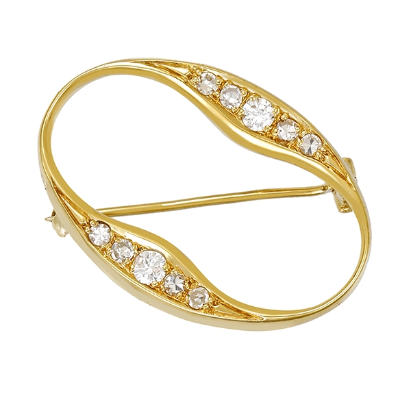 Brosche, 14K, Gelbgold, Brillanten, Diamanten