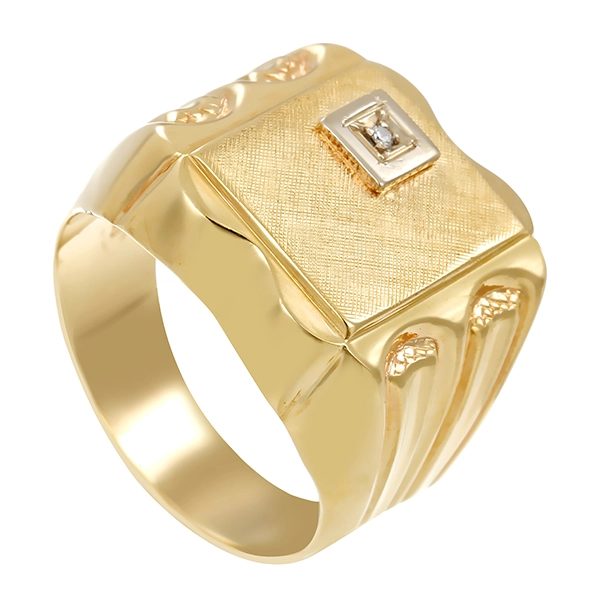 Herrenring, 14K, Gelb-/Weißgold, Diamant