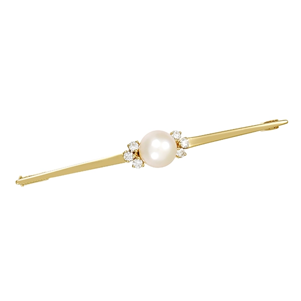 Brosche, 14K, Gelbgold, Perle, Brillanten