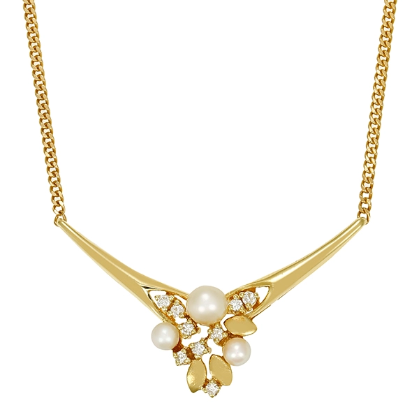 Collier, 14K, Gelbgold, Brillanten, Perlen